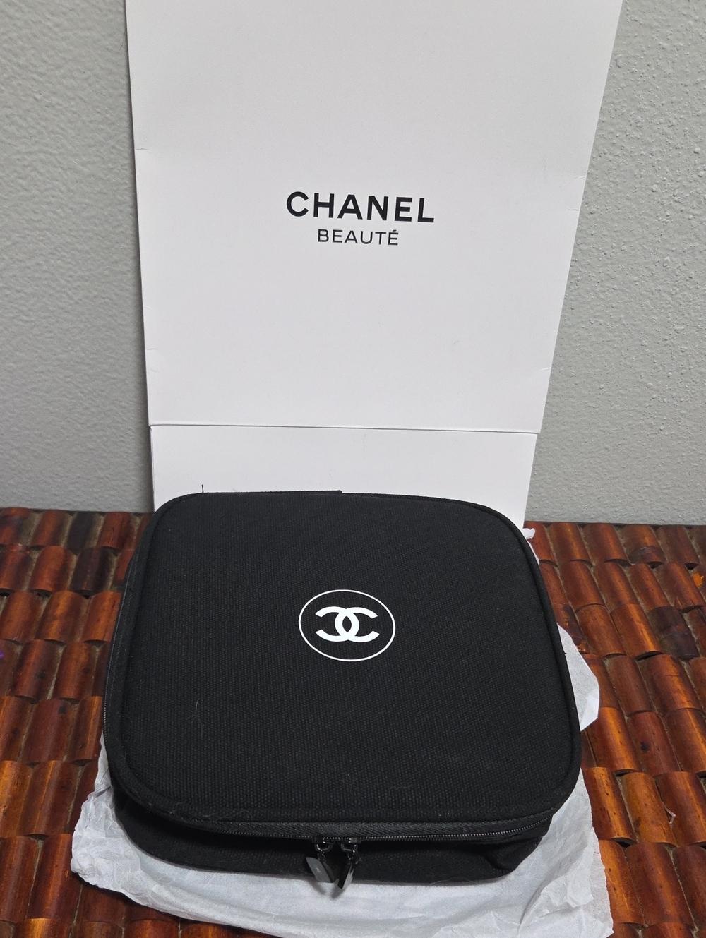 CHANEL Black Cosmetic Travel Case with White CC Logo Also Everything In Pictures